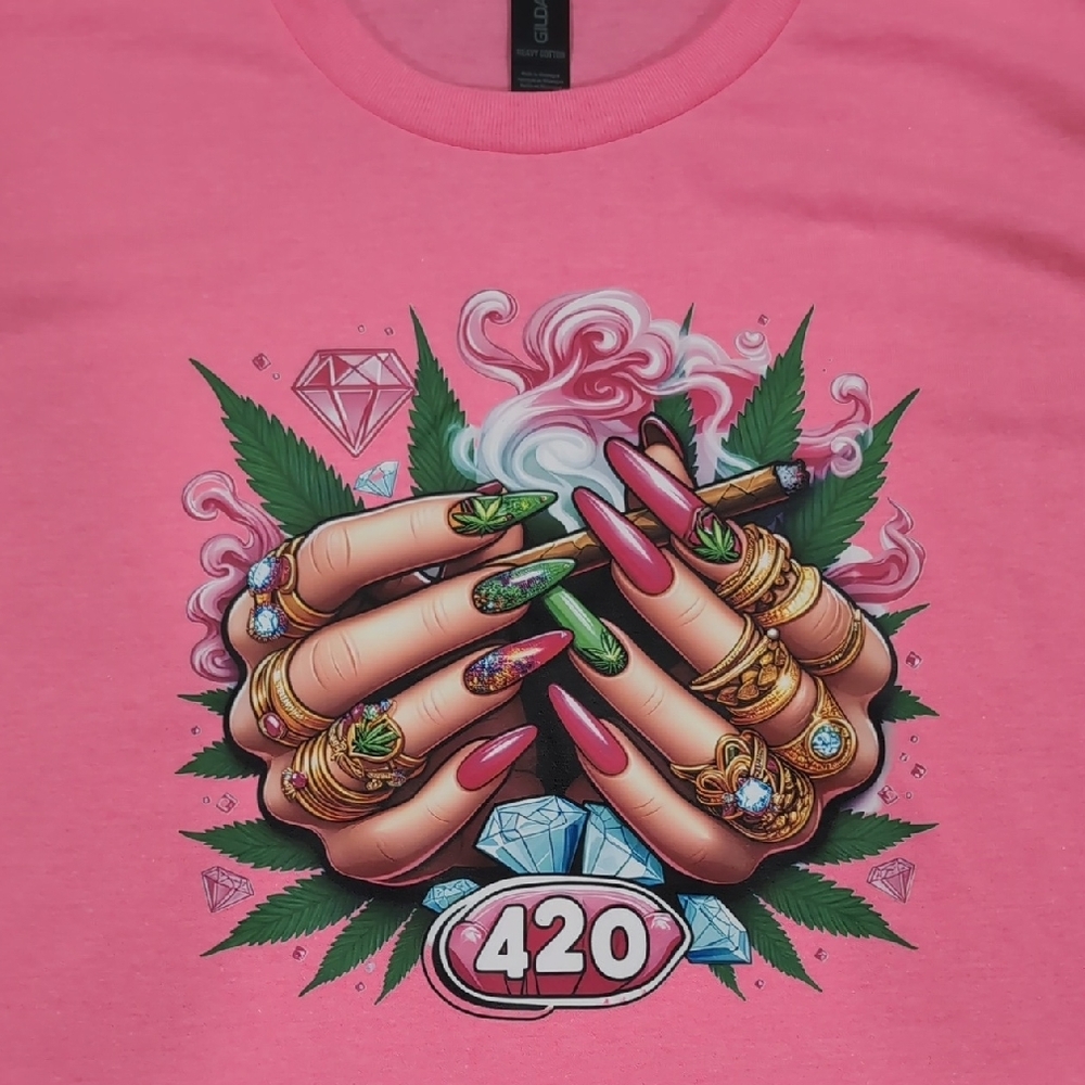 NWOT: Pink Graphic T-Shirt with 420 Design